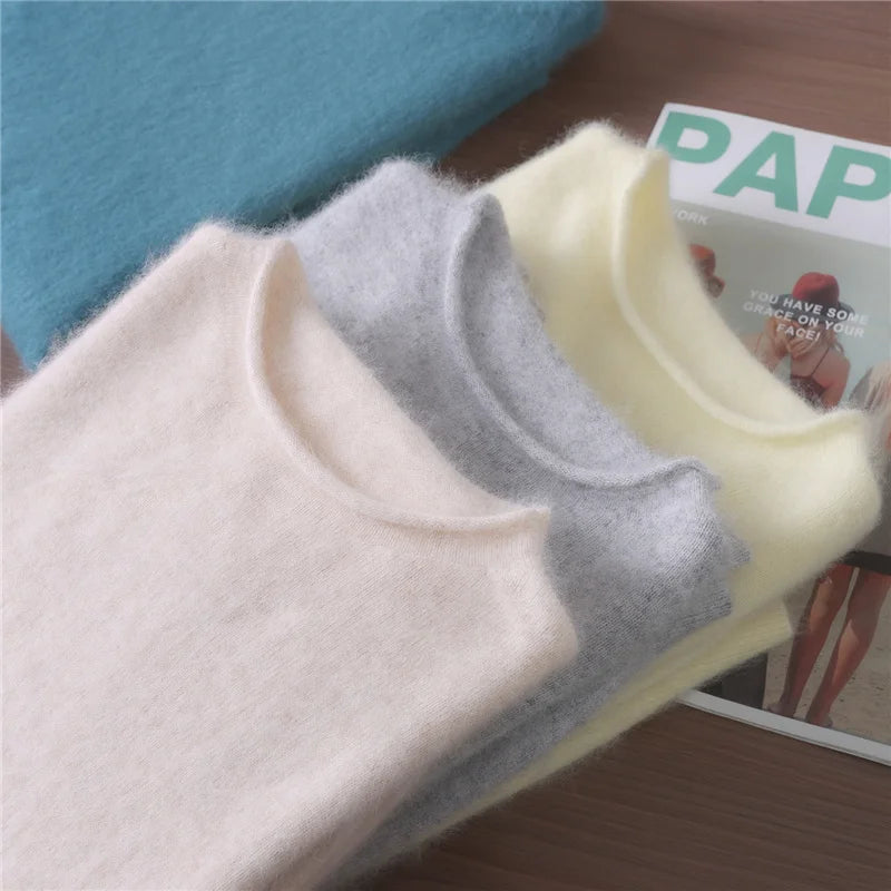 Autumn Winter Mink Cashmere Women Sweater O-Neck Pullover Fashion Basic Casual SolidClothing 100% Mink Cashmere Knitwear Tops