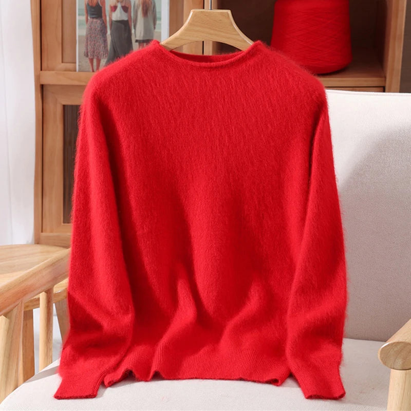 Autumn Winter Mink Cashmere Women Sweater O-Neck Pullover Fashion Basic Casual SolidClothing 100% Mink Cashmere Knitwear Tops