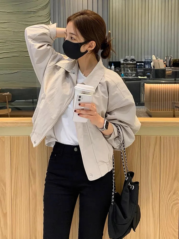 Women Small Plaid Simple Casual All-Matching Jacket Cargo Top Spring Autumn Outwear New High-Grade Temperament Solid Short coat