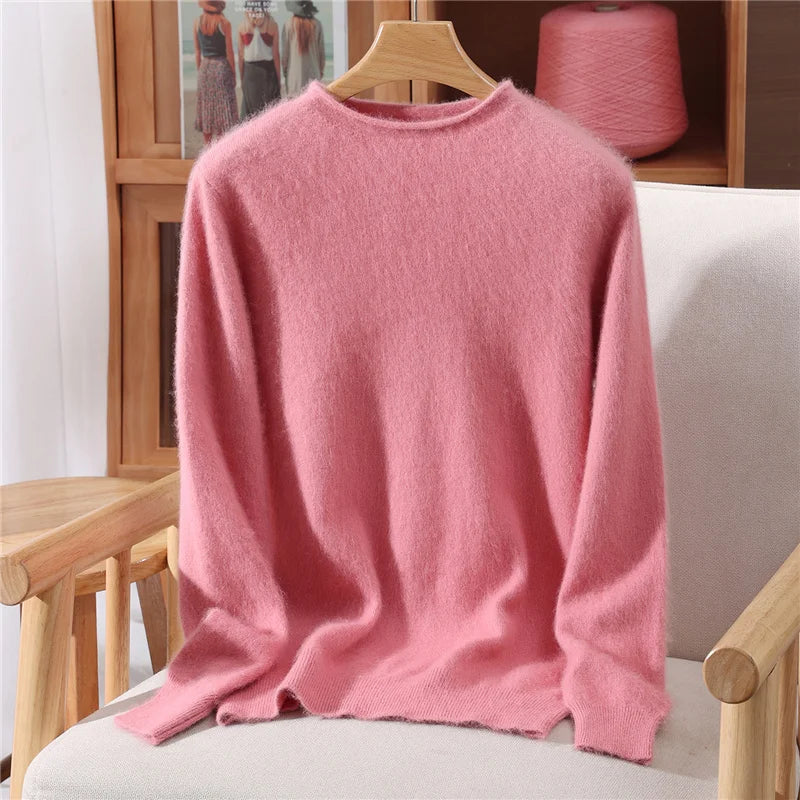 Autumn Winter Mink Cashmere Women Sweater O-Neck Pullover Fashion Basic Casual SolidClothing 100% Mink Cashmere Knitwear Tops