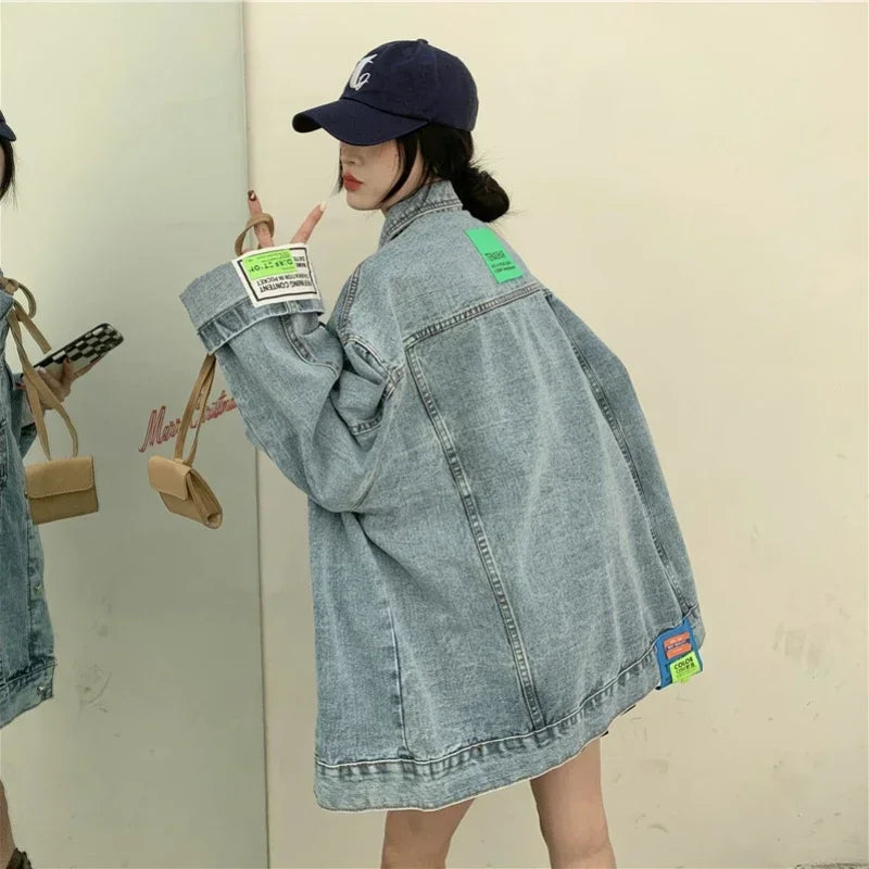 Jean Jackets Female 2025 New High Street Fashion Oversized Denim Jacket Women Korean Loose Long Sleeve Button Down