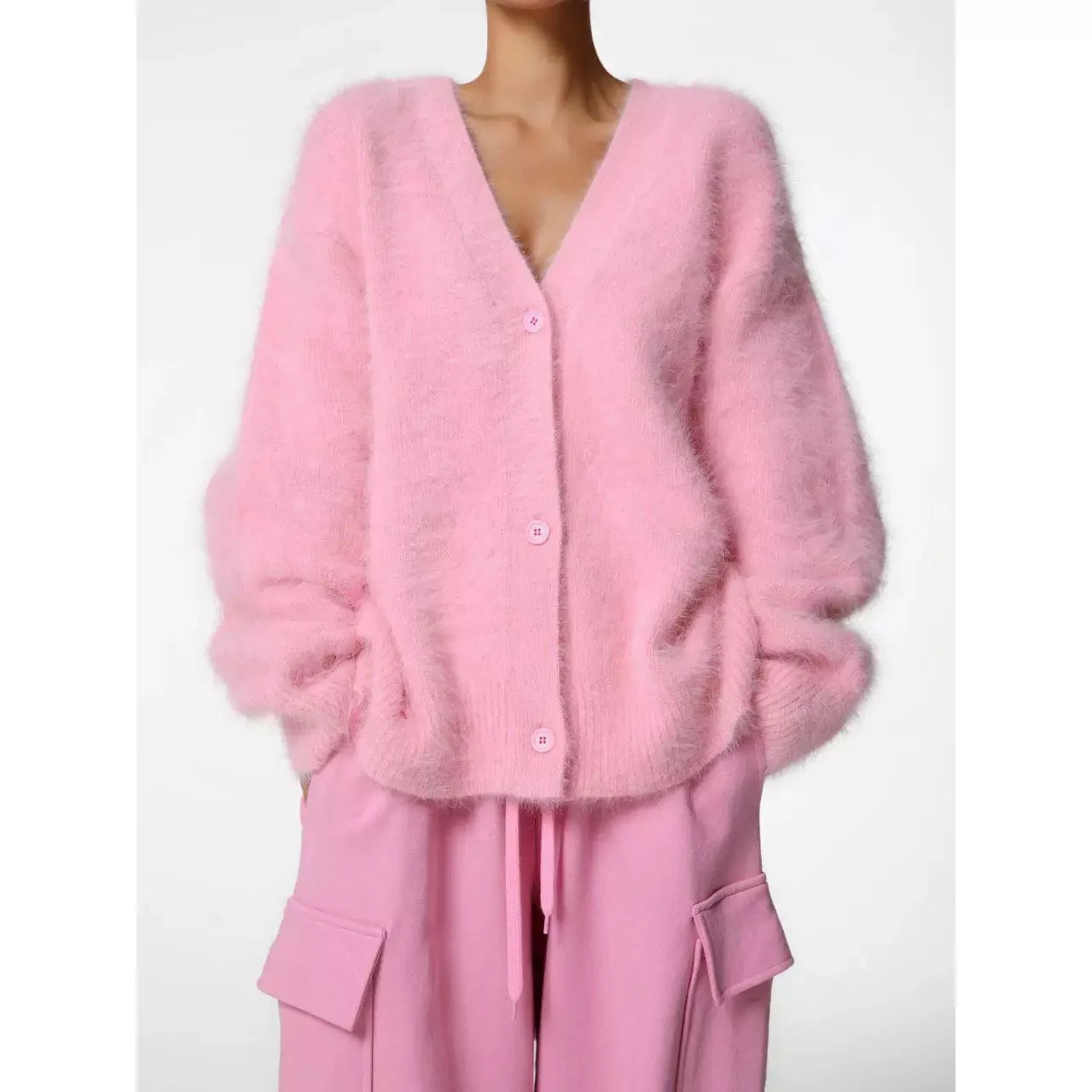 Women Fluffy Plush Sweater Cardigans Fashion Loose V-neck Knitted Cardigan Sweater Y2k Streetwear Jacket Autumn Winter