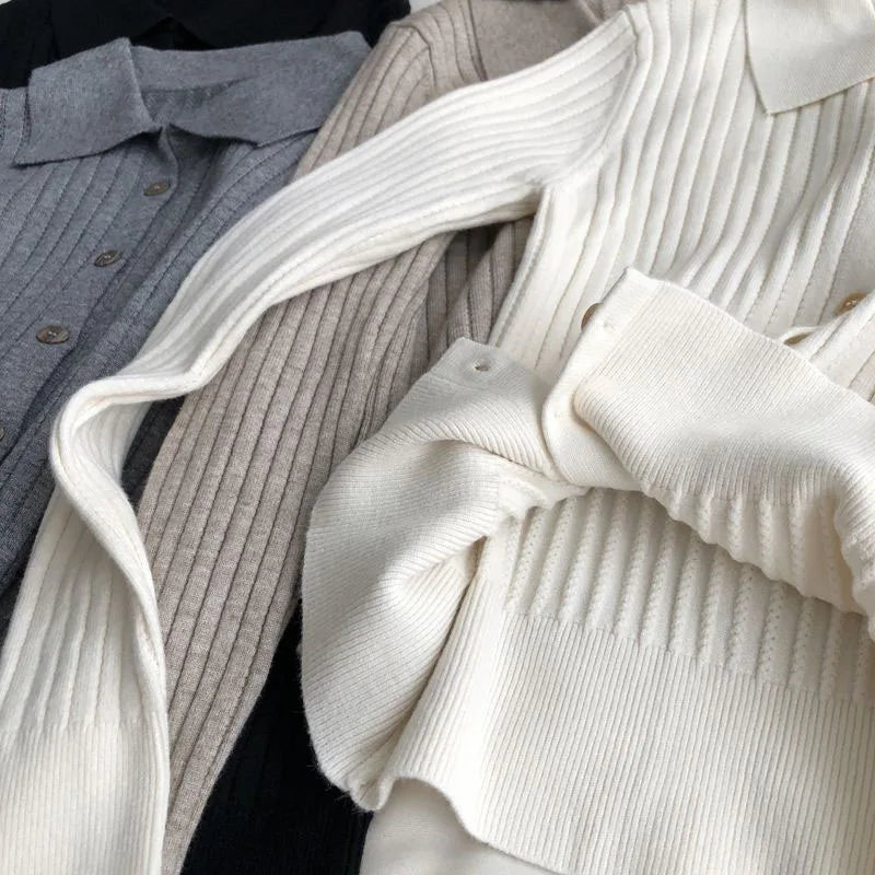 Lucyever High Quality Knit Cardigan Women Korean Fashion Turndown Collar Buttons Up Sweaters Solid Casual Long Sleeve Knitwear