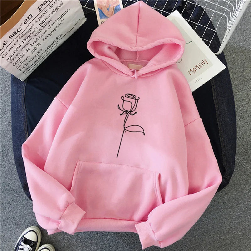 2025 plus size Autumn Winter Hoodies Women's Hoodie Pullover Sweatshirt Flower Print Fashion Casual Autumn Winter Hoodie