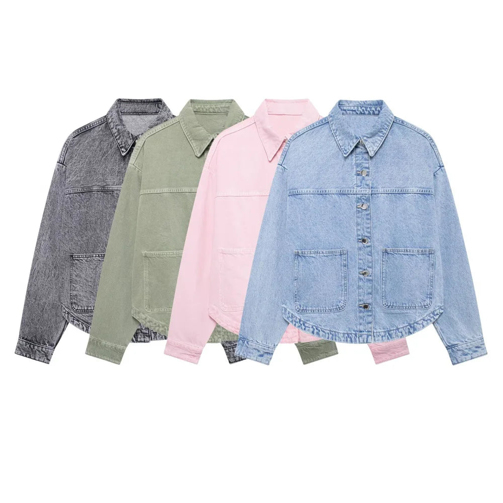 Autumn New Product Fashion Casual Women's Fashion Versatile Buckle Patch Denim Jacket Coat