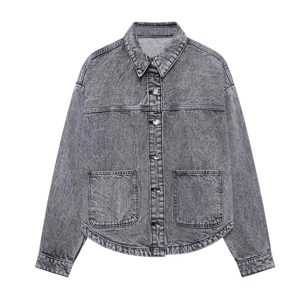 Autumn New Product Fashion Casual Women's Fashion Versatile Buckle Patch Denim Jacket Coat