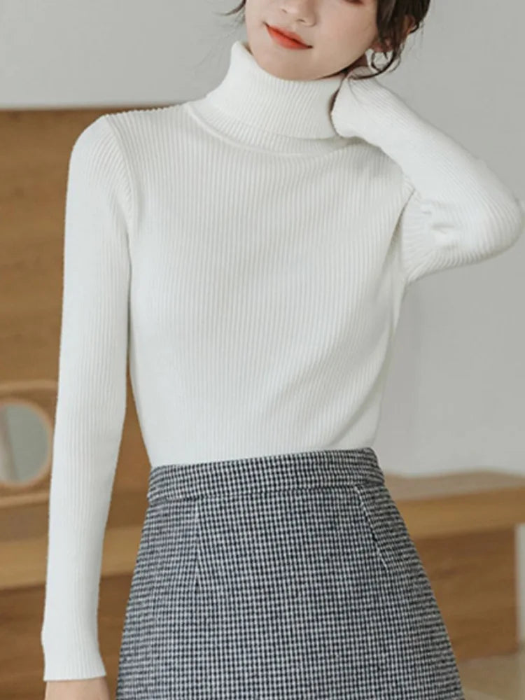 2025 Autumn Winter Pullovers Knitted Sweater Women Casual Slim Long Sleeve Turtleneck Women's Sweaters Winter Lady's Knitwear